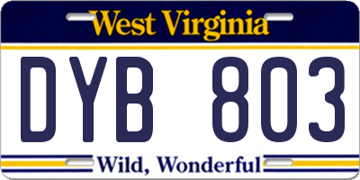 WV license plate DYB803