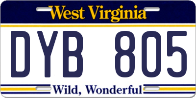 WV license plate DYB805