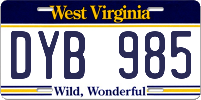 WV license plate DYB985
