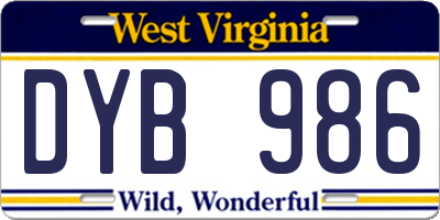 WV license plate DYB986