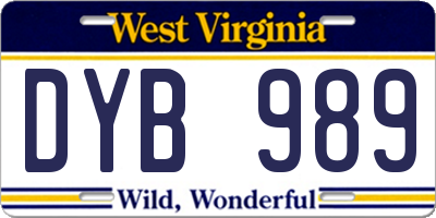 WV license plate DYB989