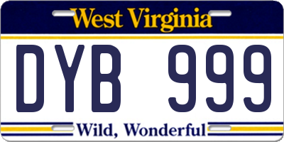 WV license plate DYB999