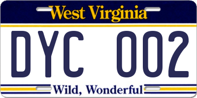 WV license plate DYC002