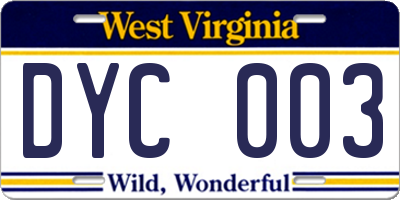 WV license plate DYC003