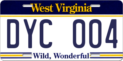 WV license plate DYC004