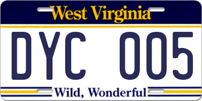 WV license plate DYC005