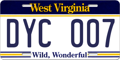 WV license plate DYC007