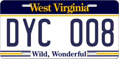 WV license plate DYC008