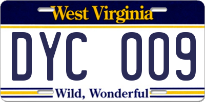 WV license plate DYC009