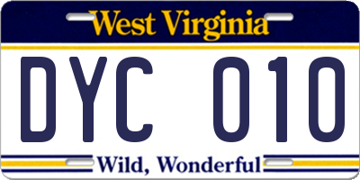 WV license plate DYC010