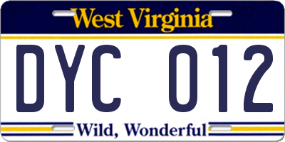WV license plate DYC012