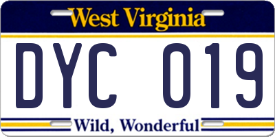 WV license plate DYC019