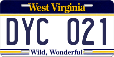 WV license plate DYC021