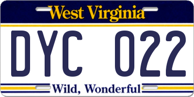 WV license plate DYC022