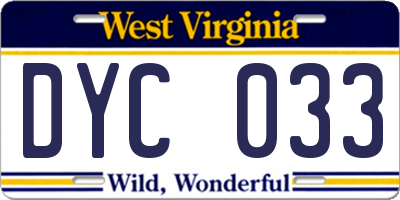 WV license plate DYC033