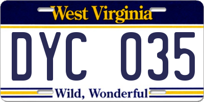 WV license plate DYC035