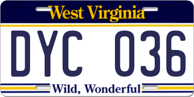 WV license plate DYC036