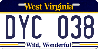 WV license plate DYC038