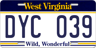 WV license plate DYC039