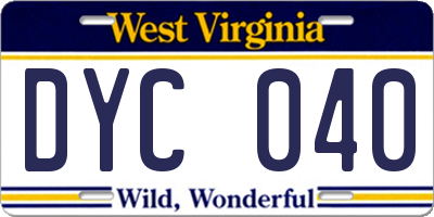 WV license plate DYC040