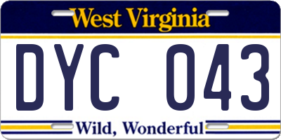 WV license plate DYC043