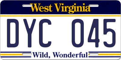 WV license plate DYC045