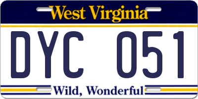 WV license plate DYC051