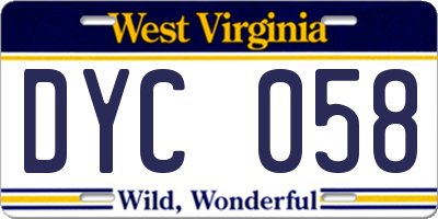 WV license plate DYC058