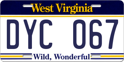 WV license plate DYC067