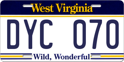 WV license plate DYC070