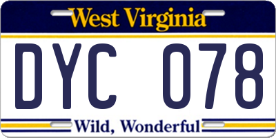 WV license plate DYC078