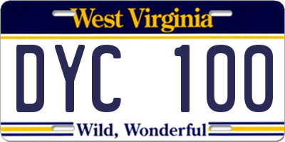 WV license plate DYC100