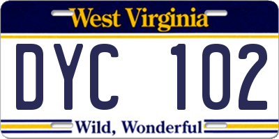 WV license plate DYC102