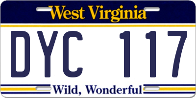 WV license plate DYC117