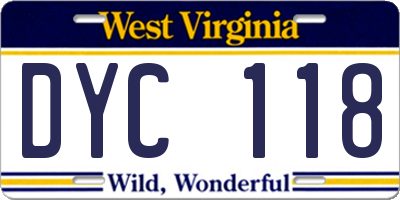 WV license plate DYC118