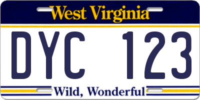 WV license plate DYC123