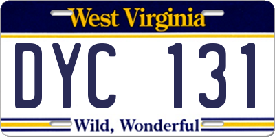 WV license plate DYC131