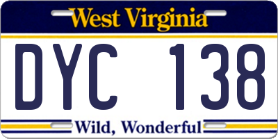 WV license plate DYC138