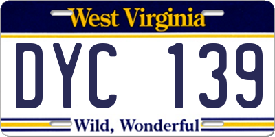 WV license plate DYC139