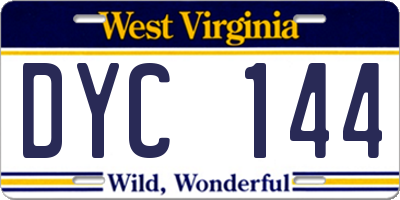 WV license plate DYC144