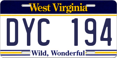 WV license plate DYC194
