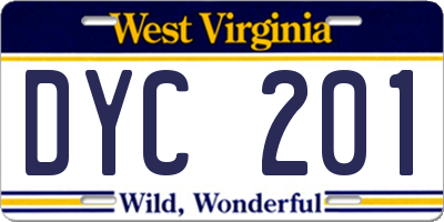 WV license plate DYC201