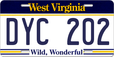 WV license plate DYC202