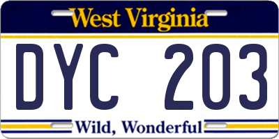 WV license plate DYC203