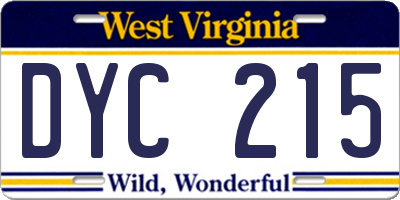 WV license plate DYC215