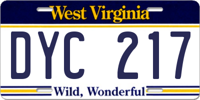 WV license plate DYC217