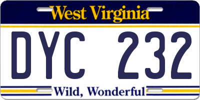 WV license plate DYC232
