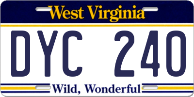 WV license plate DYC240