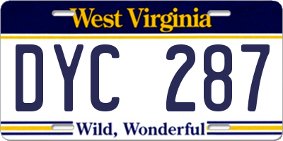 WV license plate DYC287