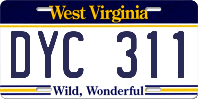 WV license plate DYC311